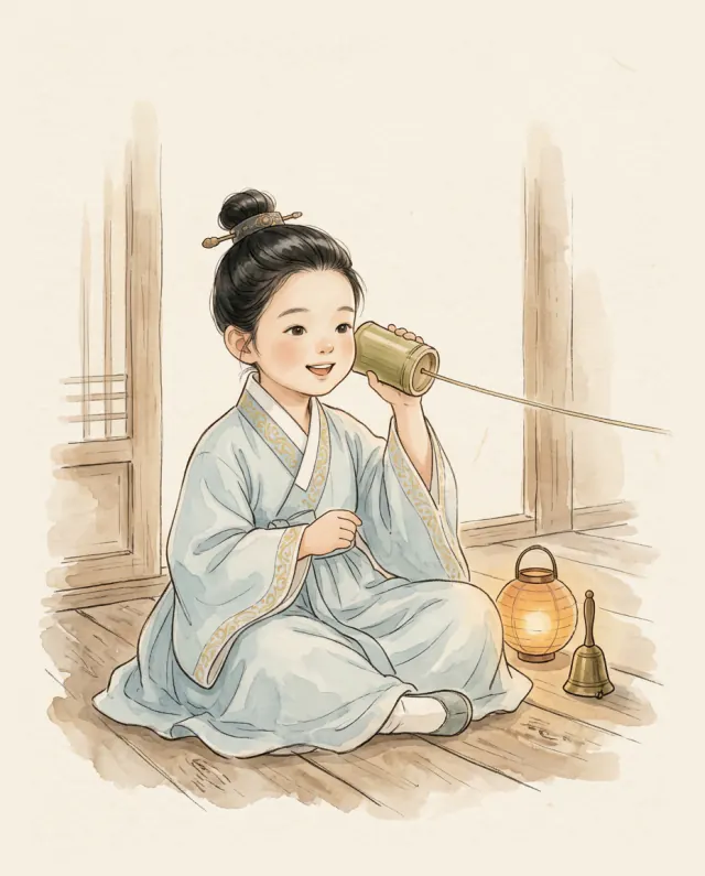 대나무 실 전화기로 이야기하는 사주동자